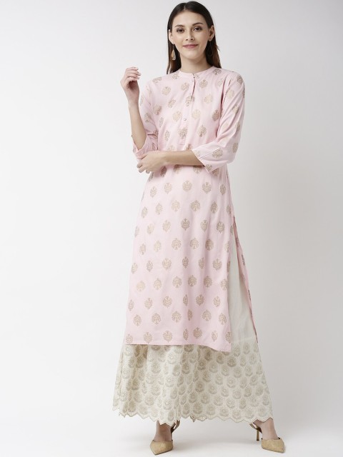 

Soch Women Pastel Pink & Gold Floral Print A-Line Kurta