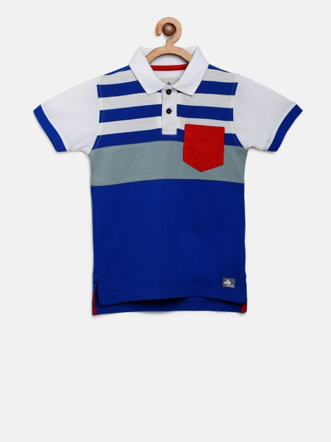 

Cherry Crumble Boys Blue & White Colourblocked Polo Collar T-shirt