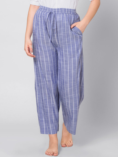 

FabAlley Women Blue & White Striped Lounge Pants