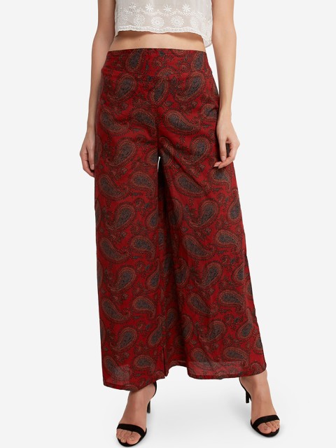 

Desi Weavess Women Maroon & Grey Paisley Print Flared Palazzos