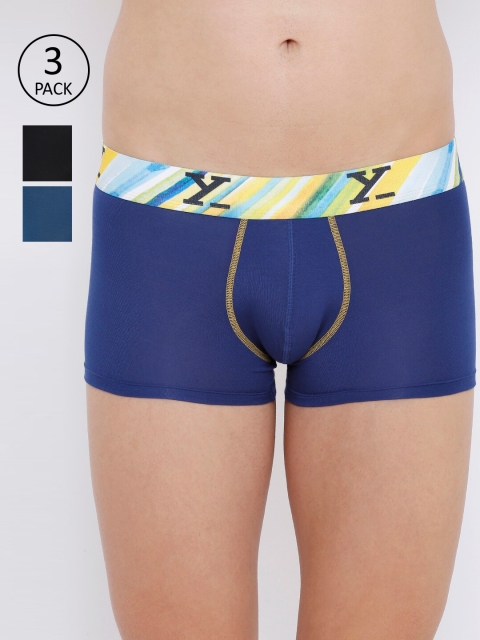 

XYXX Men Pack Of 3 Solid Ultra Soft Antimicrobial Trunks XYTRNK3PCKN112, Blue