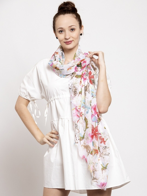 

J Style Women White Floral Printed Stole