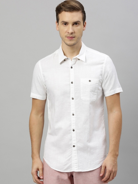 

RARE RABBIT Men White Tailored Fit Solid Linen Casual Shirt