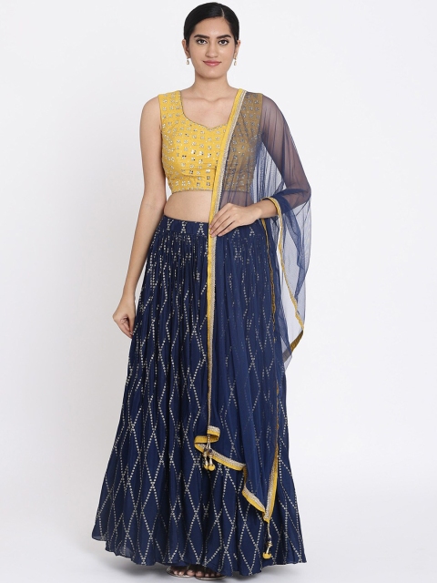 

Koskii Navy Blue & Yellow Embellished Ready to Wear Lehenga & Blouse with Dupatta