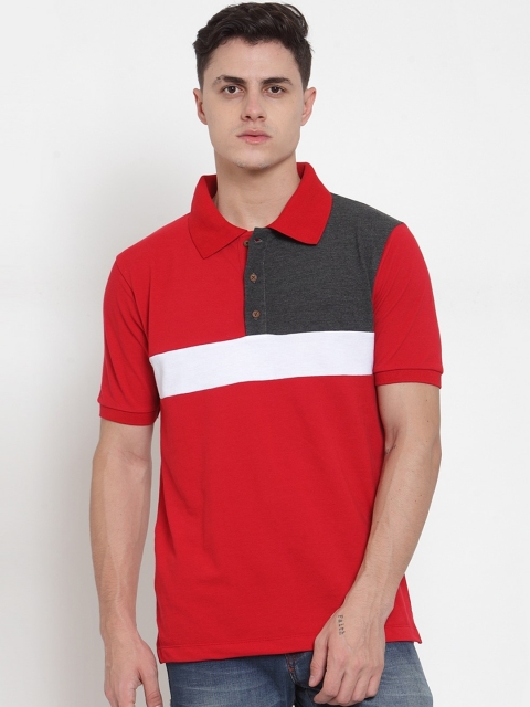 

Kalt Men Red & Grey Colourblocked Polo Collar T-shirt