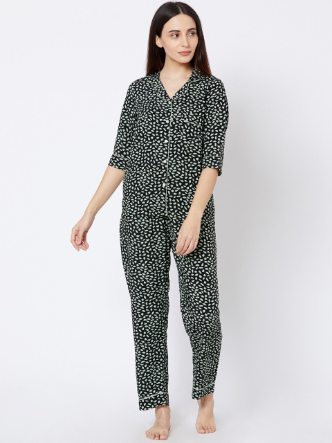 

Sweet Dreams Women Green & Black Printed Night Suit Set