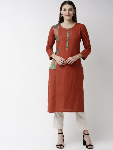 

Soch Women Rust & Green Colourblocked Straight Kurta