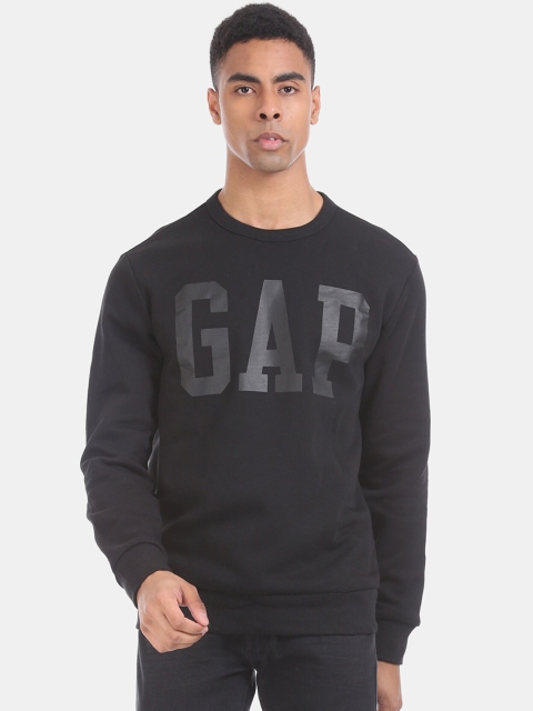 

GAP Men Black Crew Neck Cotton Fleece Logo Sweatshirt