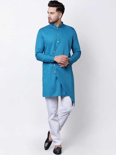 

I Know Men Blue & White Solid Kurta with Trousers