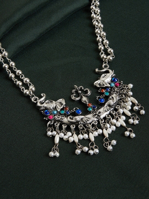 

GloBox By ZeroKaata Silver-Plated Blue & White Stone-Studded Beaded Tribal Jewellery Set