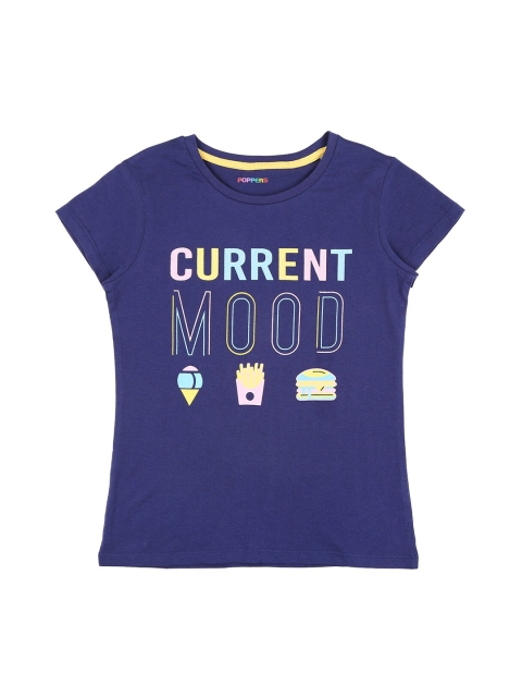 

POPPERS by Pantaloons Girls Navy Blue Printed Round Neck Pure Cotton T-shirt