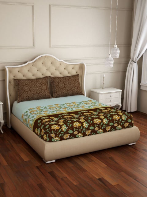 

Spaces Atrium Plus Floral Green 1 King Size Fitted Sheets With 2 Pillow Cover, Sea green