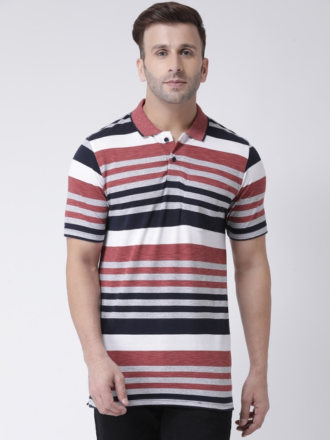 

COBB Men Pink & White Striped Polo Collar T-shirt