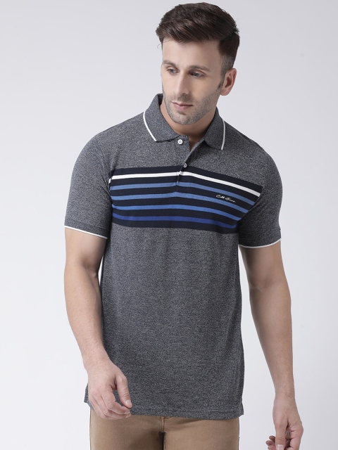

COBB Men Charcoal Grey & Navy Blue Striped Polo Collar T-shirt