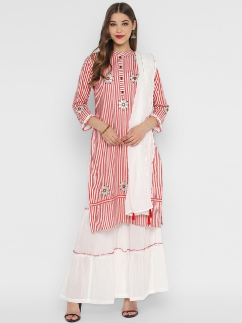 

CHRISTEENA Women Red & White Printed Kurta with Palazzos & Dupatta