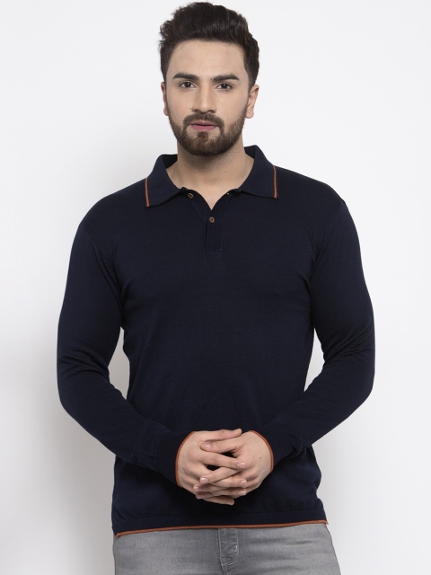 

Kalt Men Navy Blue Solid Pullover Sweater