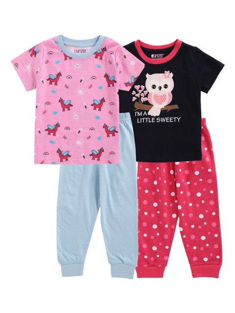 

BUMZEE Infant Navy Blue & Pink Pack of 2 Printed T-shirt with Pyjamas