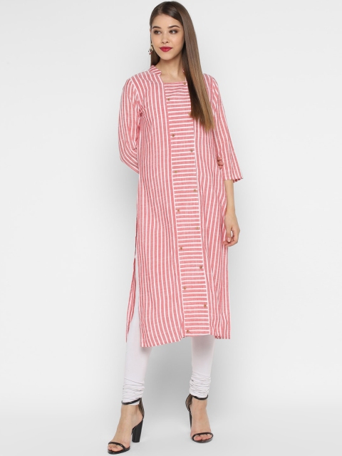 

CHRISTEENA Women Pink & White Striped Straight Kurta
