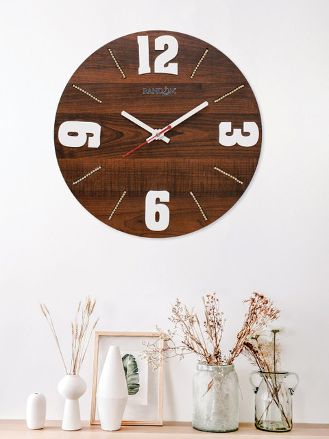 

RANDOM Brown & White Round Solid Analogue Wall Clock