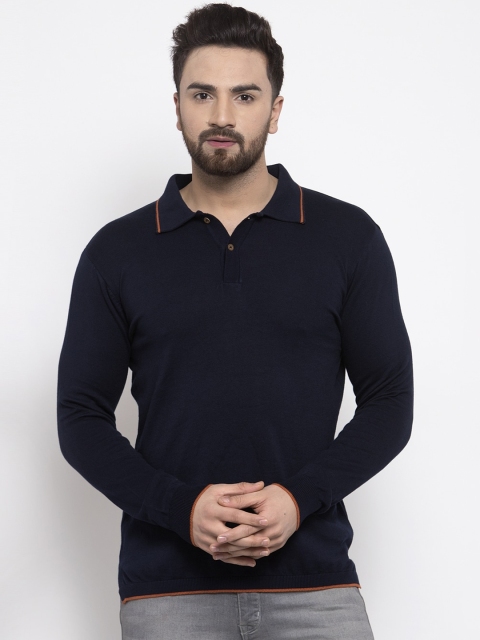 

Kalt Men Navy Blue Solid Pullover Sweater