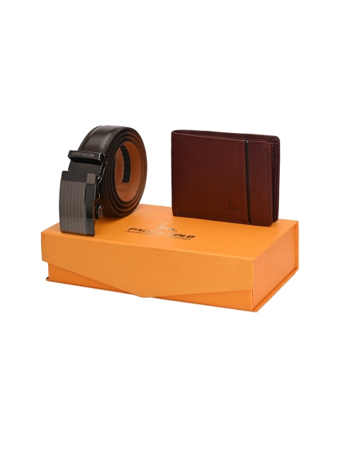 

Pacific Gold Men Brown Genuine Leather Autolock Belt & Wallet Gift Set