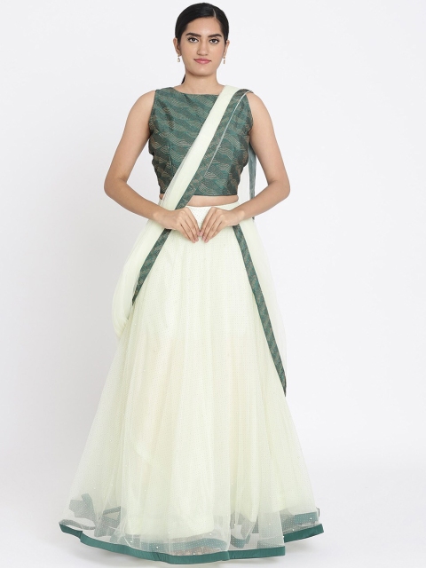 

Koskii Green & White Printed Ready to Wear Lehenga & Blouse with Dupatta