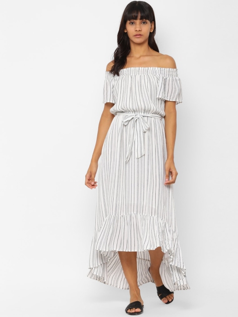 

AMERICAN EAGLE OUTFITTERS Women White Striped Fit and Flare Dress