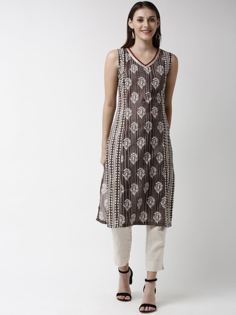 

Soch Women Brown & White Printed Straight Kurta