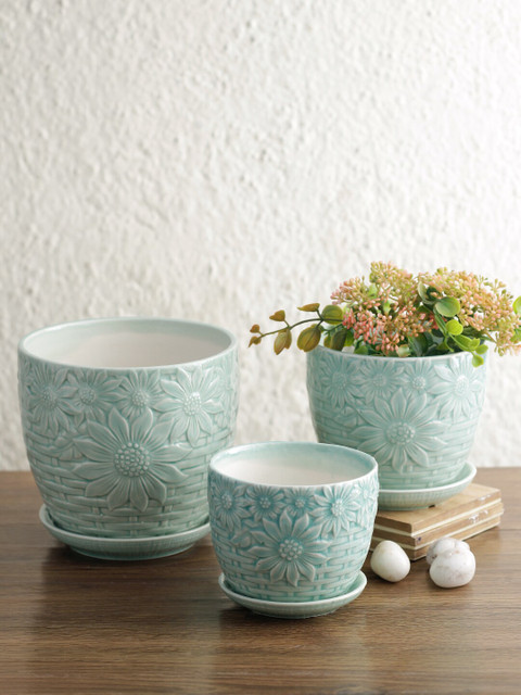 

Aapno Rajasthan Green Set of 3 Floral Ceramic Planters