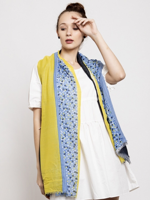 

J Style Women Blue & Yellow Colourblocked Stole