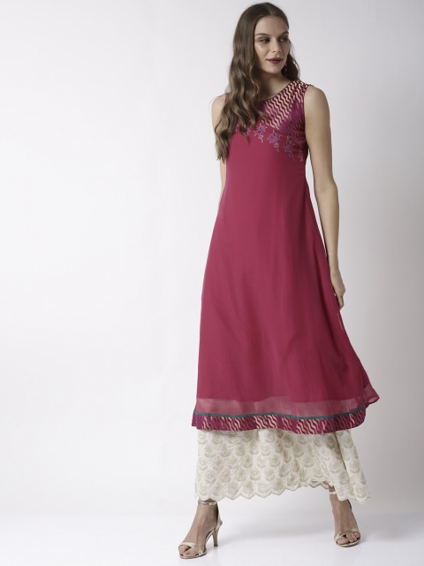 Soch Women Pink Floral Embroidered A-Line Kurta