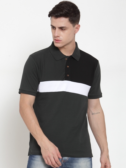 

Kalt Men Green & Black Colourblocked Polo Collar T-shirt