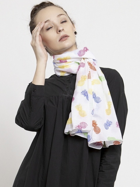 

J Style Women White & Yellow Printed Stole