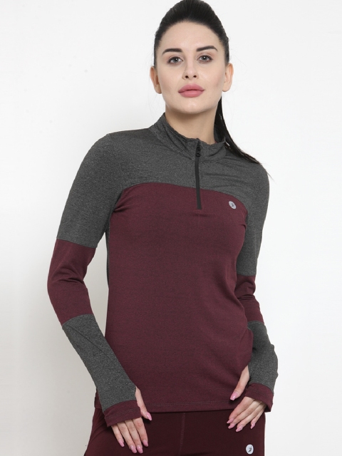 

BUKKUM Women Maroon & Grey Colourblocked Sweatshirt