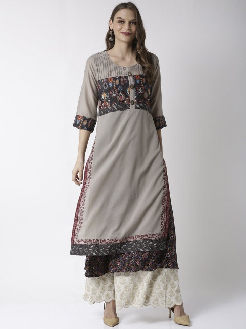

Soch Women Grey & Blue Printed Layered A-Line Kurta