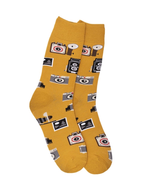 

The Tie Hub Men Yellow & Grey Camera Patterned Bright Calf-Length Socks