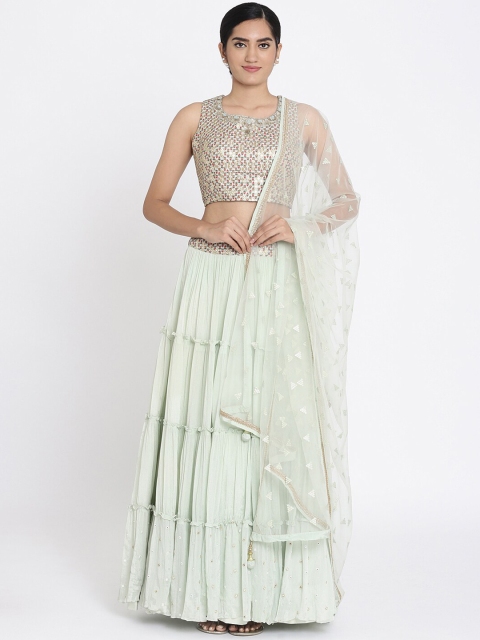

Koskii Green & Beige Embellished Ready to Wear Lehenga & Blouse with Dupatta