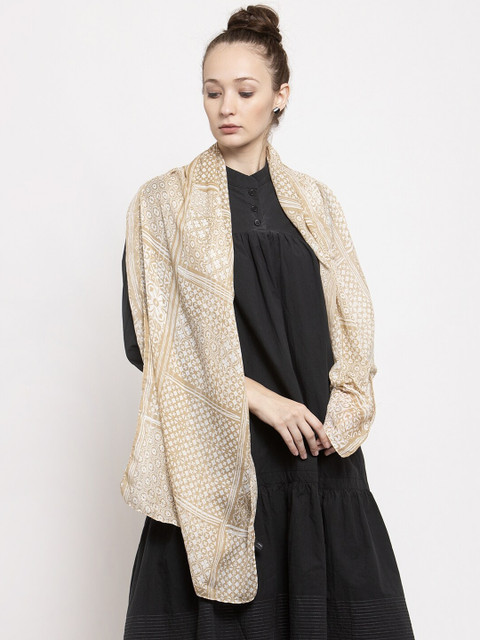 

J Style Women White & Brown Printed Stole