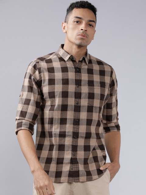 

Ecko Unltd Men Brown & Beige Slim Fit Checked Casual Shirt