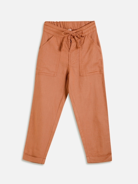 Aomi Boys Brown Regular Fit Solid Regular Trousers