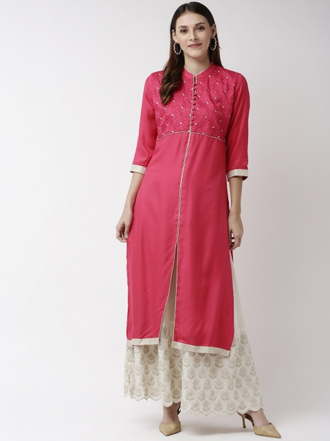 

Soch Women Pink Embroidered Straight Kurta