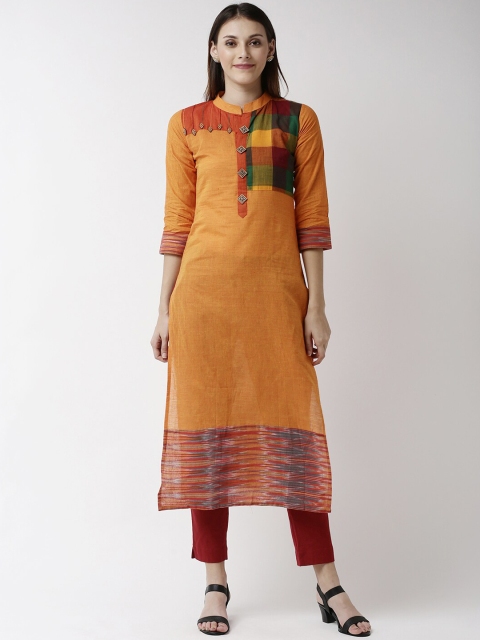 

Soch Women Mustard Yellow & Red Colourblocked Straight Kurta