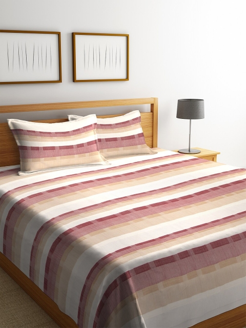 

NEUDIS By Dhrohar Maroon & Off-White Striped Hand Woven Pintuck Double Bed Cover With 2 Pillow Covers