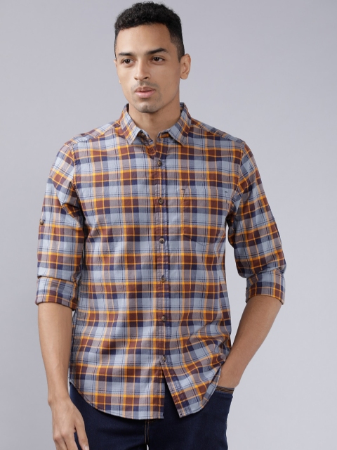 

Ecko Unltd Men Grey & Mustard Yellow Slim Fit Checked Casual Shirt