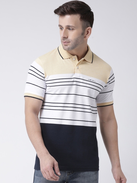 

COBB Men Yellow & White Striped Polo Collar T-shirt