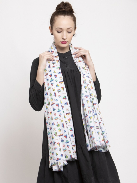 

J Style Women White Printed Stole
