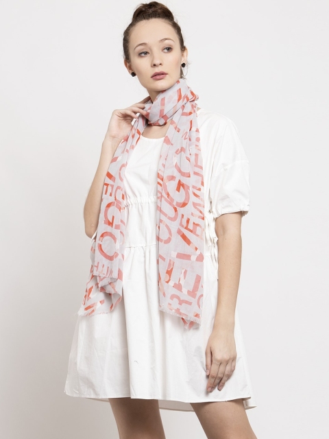 

J Style Women White & Orange Printed Stole