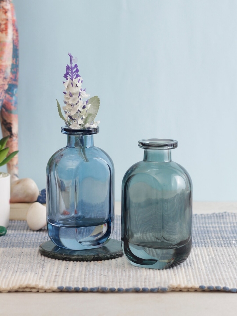 

TAYHAA Set Of 2 Solid Glass Flower Vases, Blue