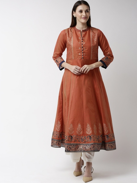

Soch Women Rust Orange & Gold Floral Print Anarkali Kurta