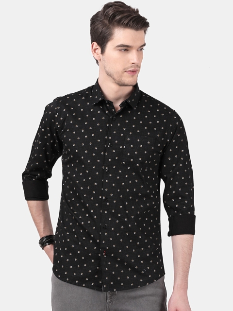 

DERBY JEANS COMMUNITY Men Black Slim Fit Printed Casual Shirt